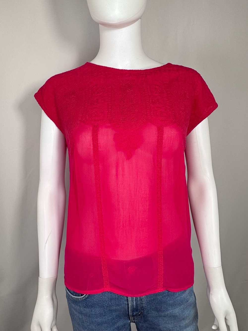 Anthropologie Maeve Sheridan Embroidered Sheer Blouse Pink XS EUC